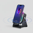 Wireless Charging Phone Stand with Bluetooth Speaker and Adjustable Viewing Design