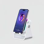 Wireless Charging Phone Stand with Bluetooth Speaker and Adjustable Viewing Design