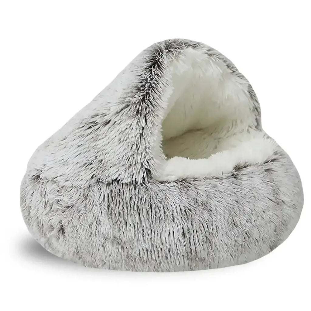 Hooded Cat Cave Bed with Plush Interior and Anti Slip Base