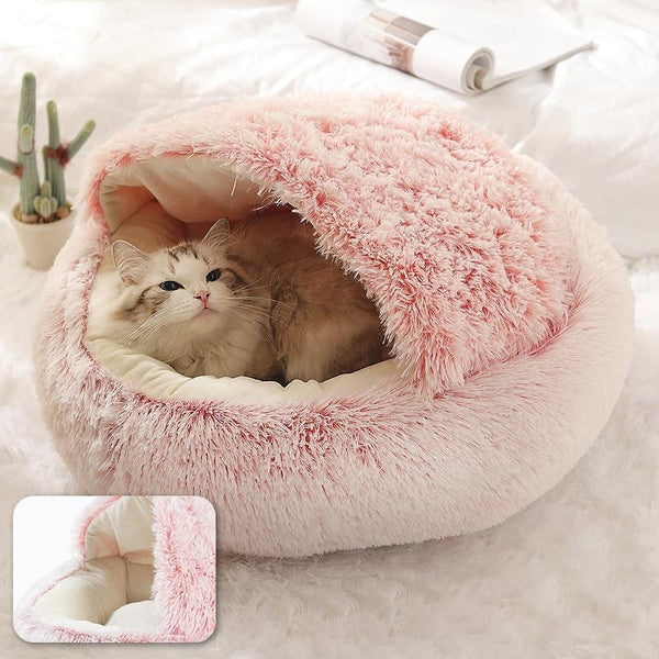 Hooded Cat Cave Bed with Plush Interior and Anti Slip Base