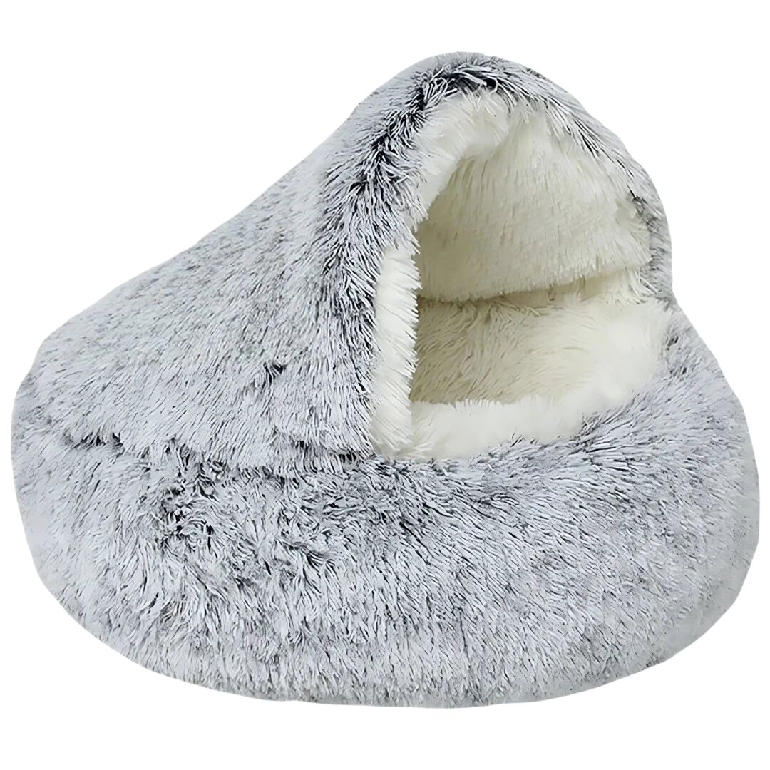 Hooded Cat Cave Bed with Plush Interior and Anti Slip Base