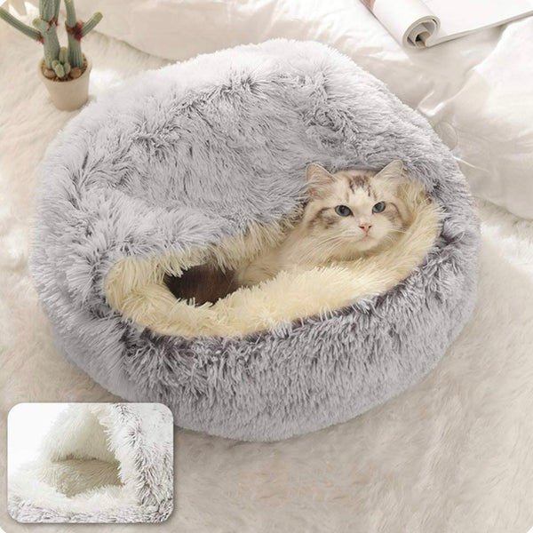 Hooded Cat Cave Bed with Plush Interior and Anti Slip Base