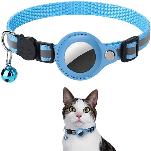 Adjustable Cat Collar with Tracker Holder and Safety Buckle
