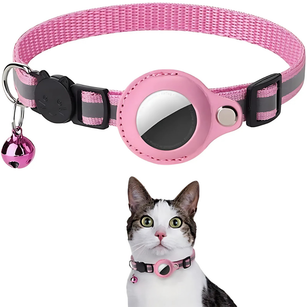 Adjustable Cat Collar with Tracker Holder and Safety Buckle