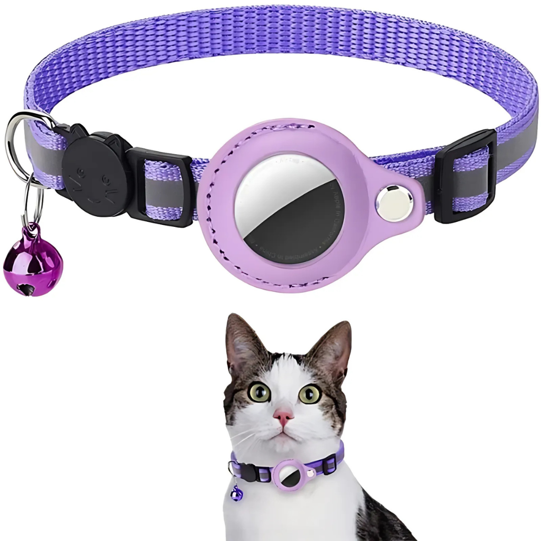 Adjustable Cat Collar with Tracker Holder and Safety Buckle