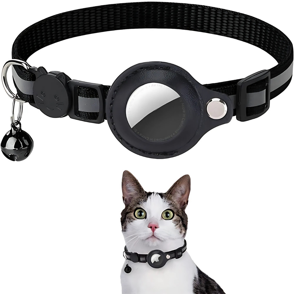 Adjustable Cat Collar with Tracker Holder and Safety Buckle