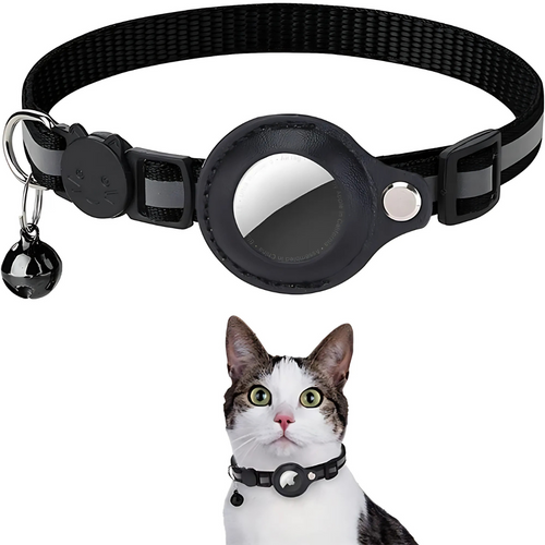 Adjustable Cat Collar with Tracker Holder and Safety Buckle