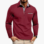 Men’s Long Sleeve Polo Shirt with Button Placket and Chest Pocket