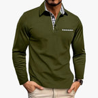 Men’s Long Sleeve Polo Shirt with Button Placket and Chest Pocket