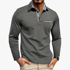 Men’s Long Sleeve Polo Shirt with Button Placket and Chest Pocket