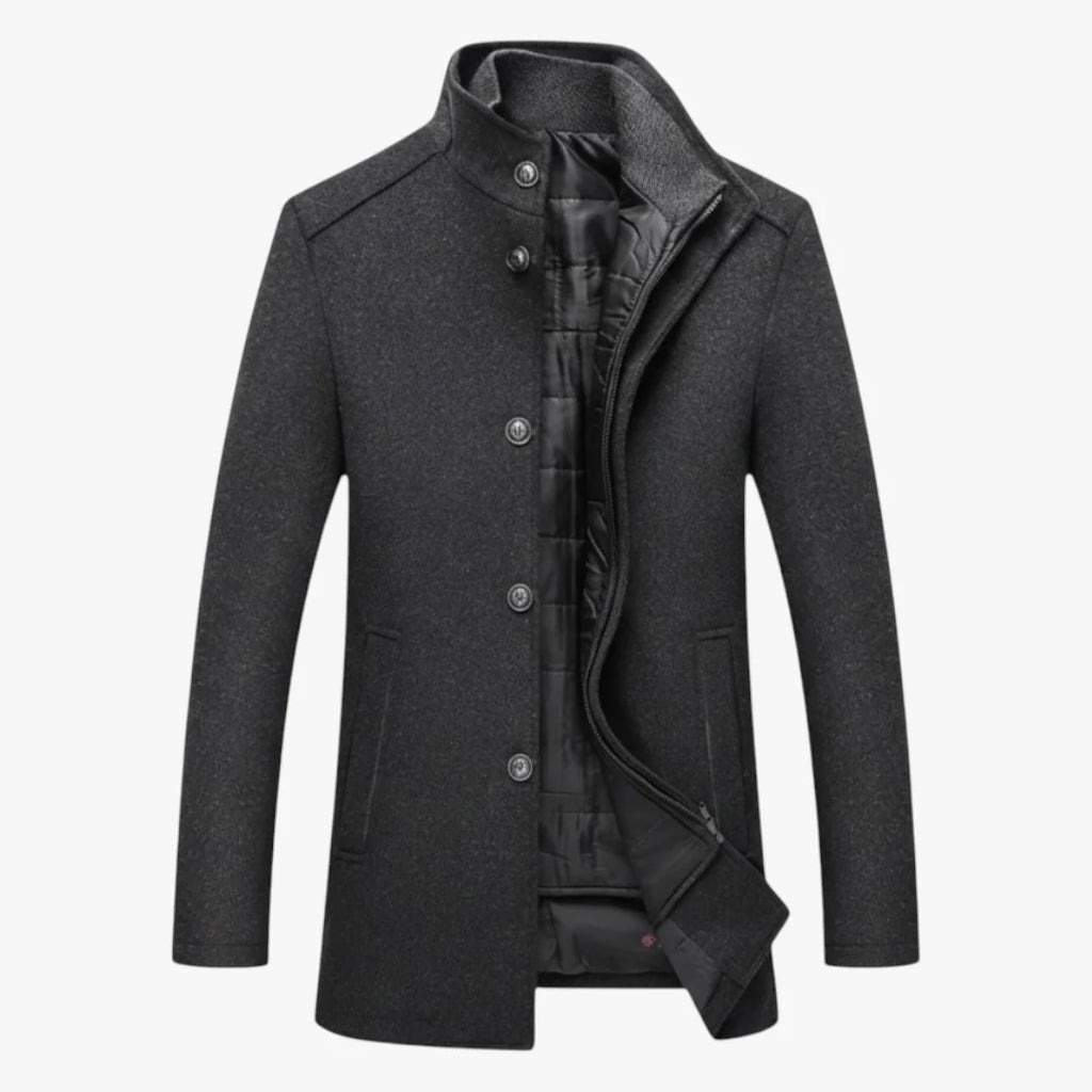 Men’s Wool Blend Winter Coat with Quilted Lining and Slim Fit