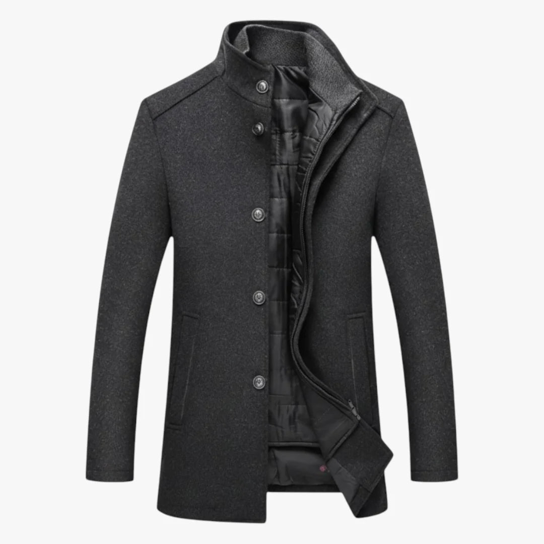 Men’s Wool Blend Winter Coat with Quilted Lining and Slim Fit