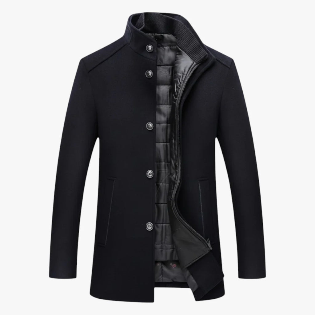 Men’s Wool Blend Winter Coat with Quilted Lining and Slim Fit