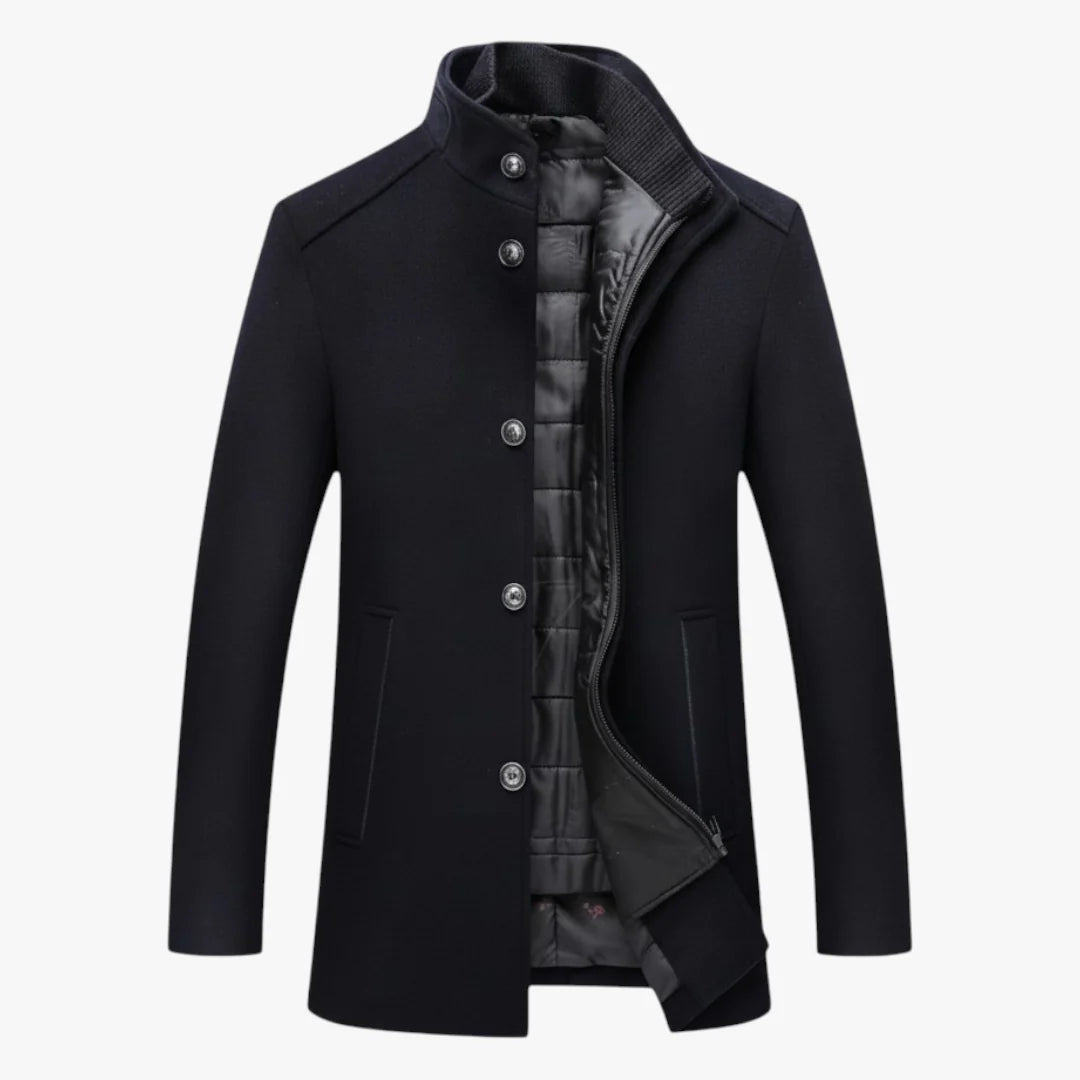 Men’s Wool Blend Winter Coat with Quilted Lining and Slim Fit