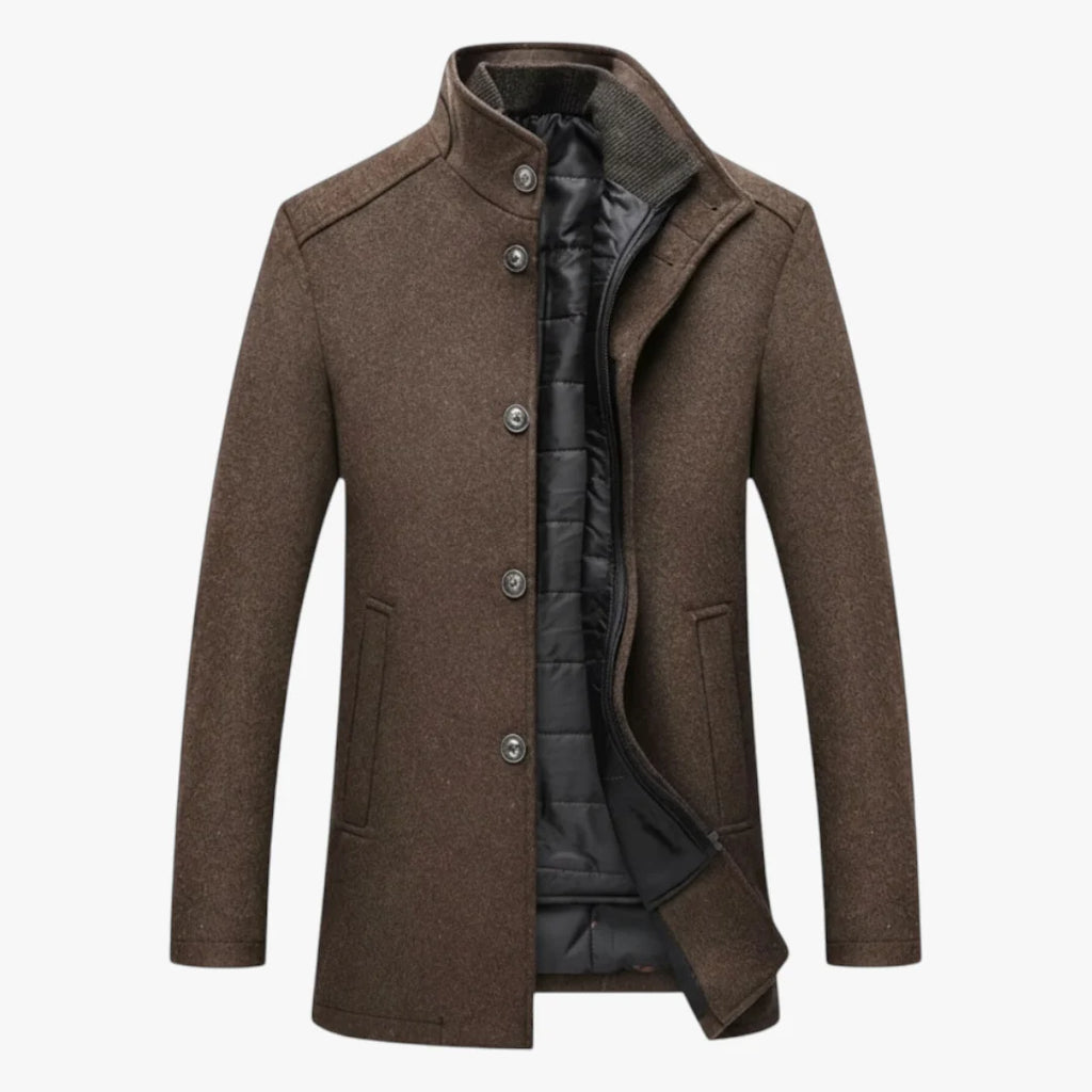 Men’s Wool Blend Winter Coat with Quilted Lining and Slim Fit