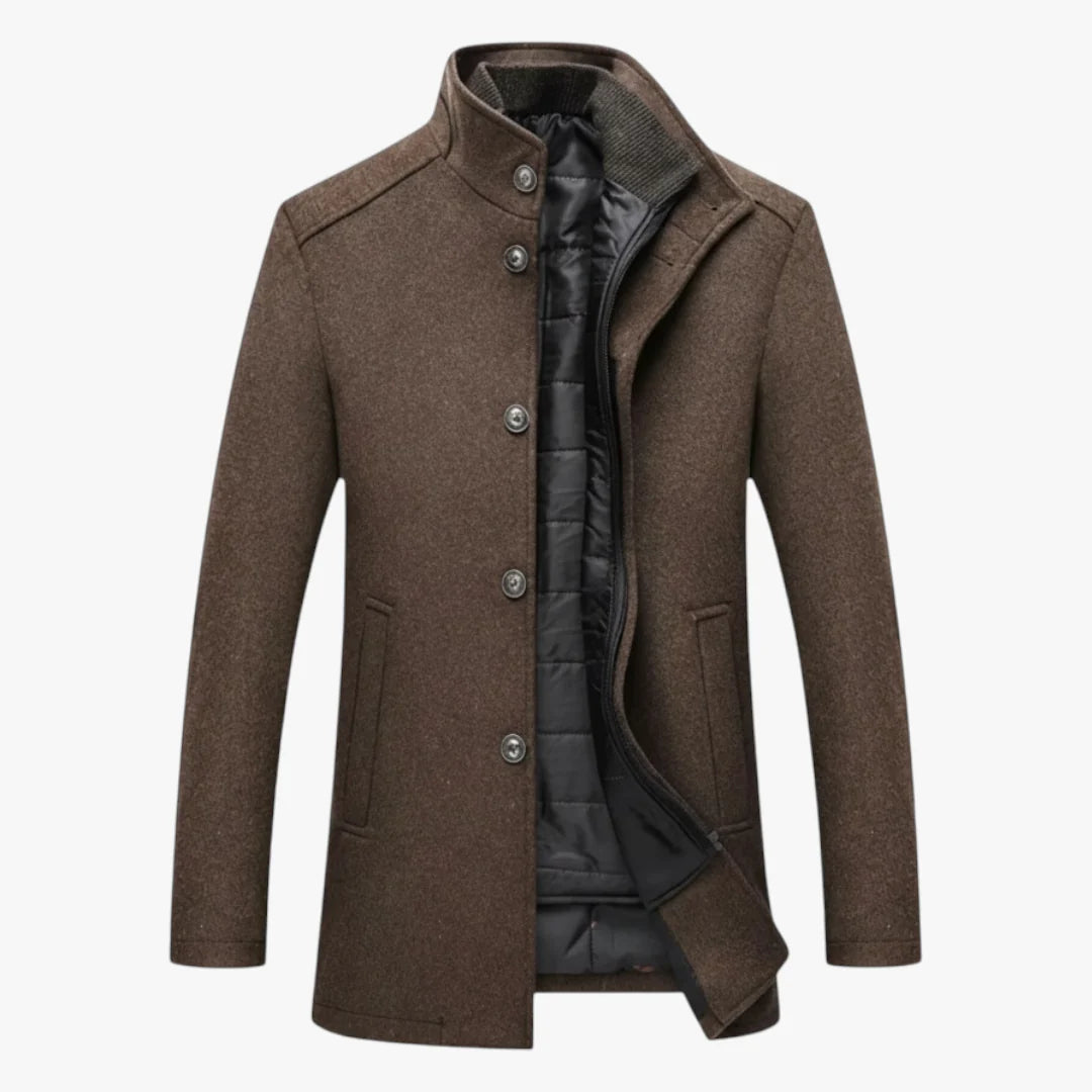 Men’s Wool Blend Winter Coat with Quilted Lining and Slim Fit