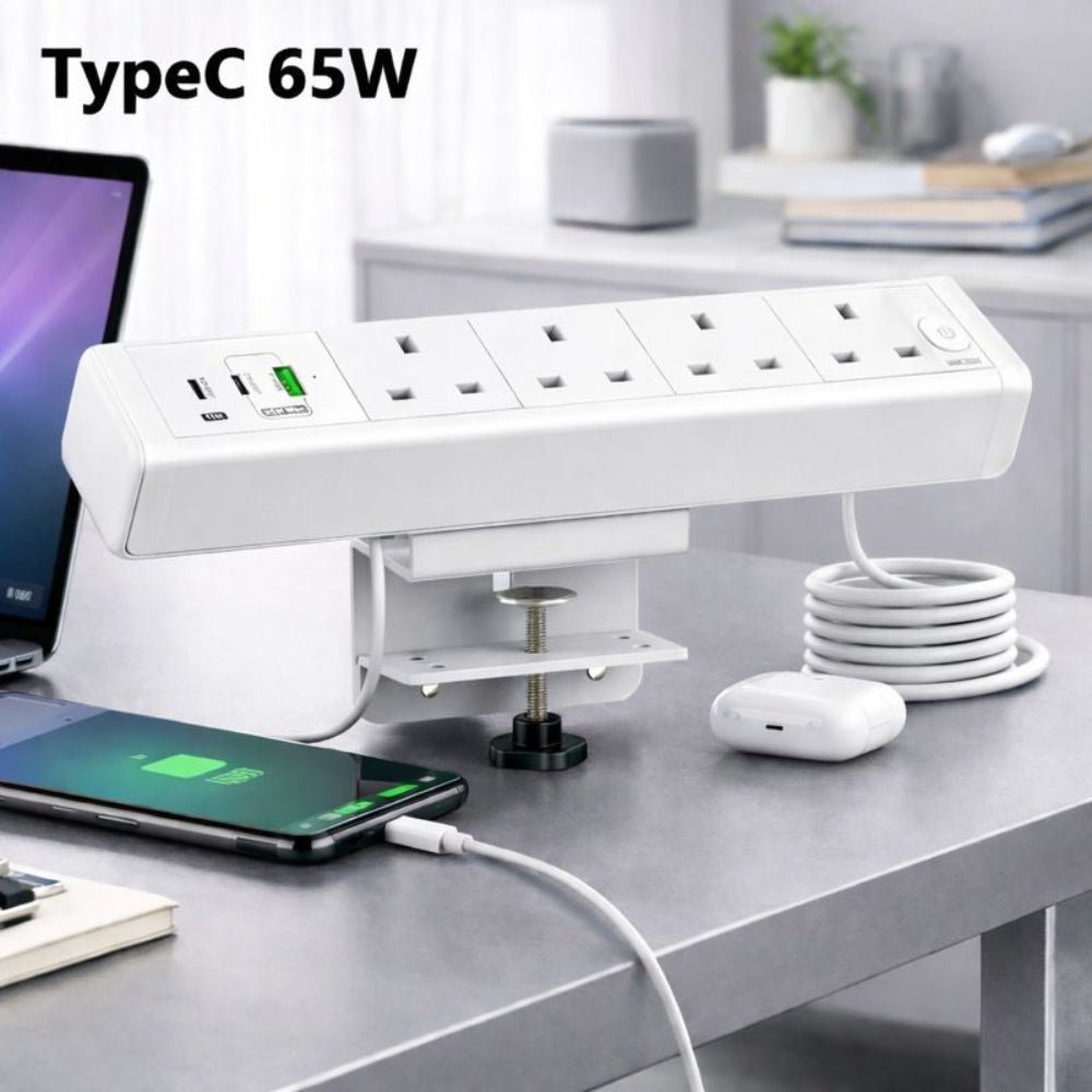 Desk Clamp Power Strip with USB Charging Ports and Multiple AC Outlets