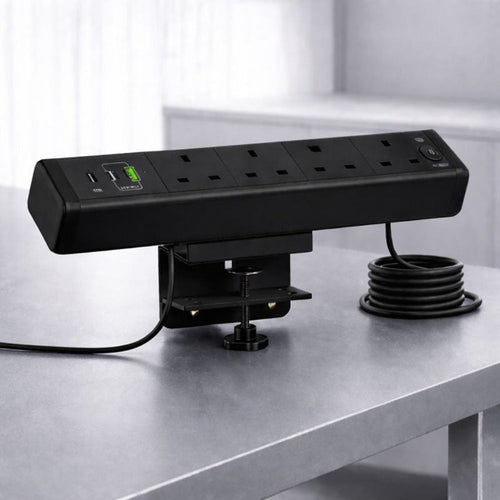 Desk Clamp Power Strip with USB Charging Ports and Multiple AC Outlets