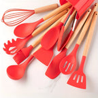 Silicone Kitchen Utensils Set with Bamboo Handles and Heat Resistant