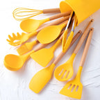 Silicone Kitchen Utensils Set with Bamboo Handles and Heat Resistant