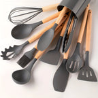 Silicone Kitchen Utensils Set with Bamboo Handles and Heat Resistant