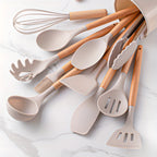Silicone Kitchen Utensils Set with Bamboo Handles and Heat Resistant