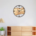 Round Acrylic Wall Clock with Wood Grain Design