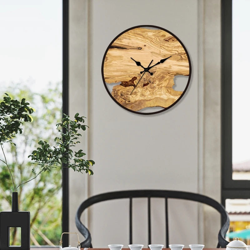 Round Acrylic Wall Clock with Wood Grain Design