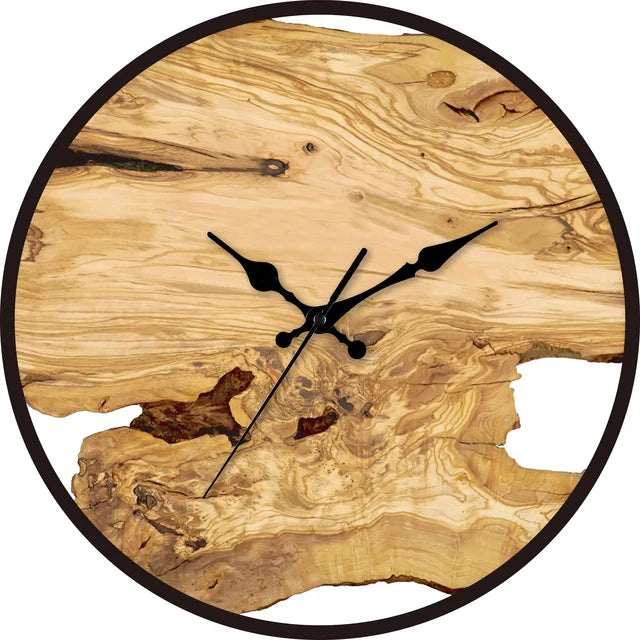 Round Acrylic Wall Clock with Wood Grain Design