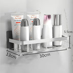 Wall Mounted Storage Shelf with Adhesive Installation and Drainage Design