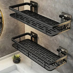 Wall Mounted Storage Shelf with Adhesive Installation and Drainage Design