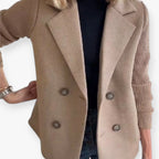 Women’s Double Breasted Blazer with Knit Sleeves and Tailored Fit