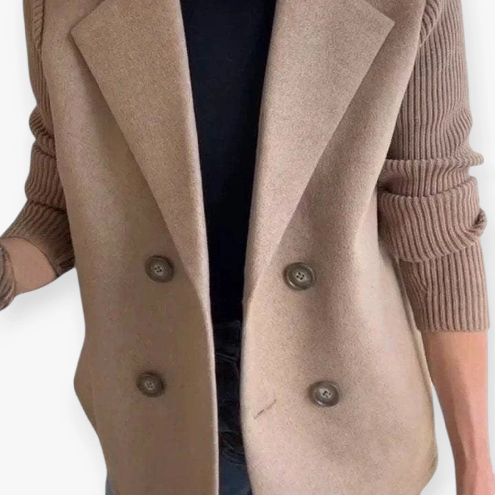 Women’s Double Breasted Blazer with Knit Sleeves and Tailored Fit