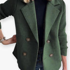 Women’s Double Breasted Blazer with Knit Sleeves and Tailored Fit