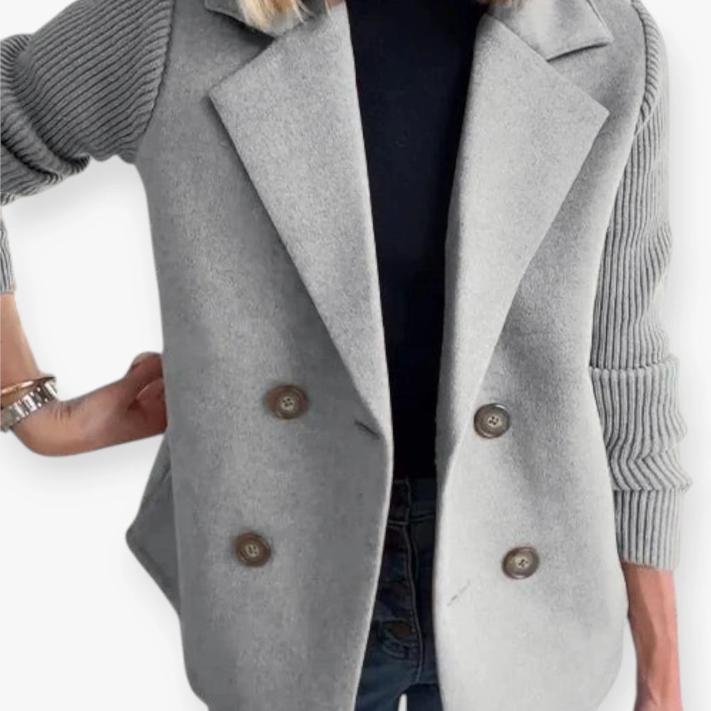 Women’s Double Breasted Blazer with Knit Sleeves and Tailored Fit