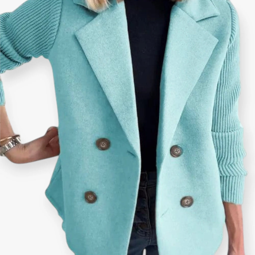 Women’s Double Breasted Blazer with Knit Sleeves and Tailored Fit