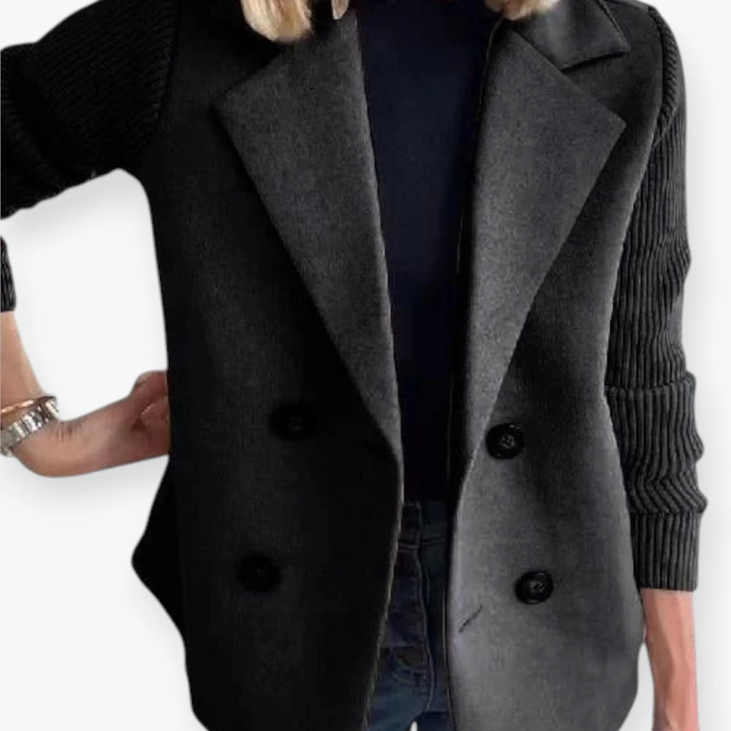 Women’s Double Breasted Blazer with Knit Sleeves and Tailored Fit
