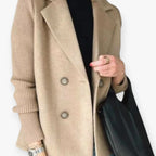 Women’s Double Breasted Blazer with Knit Sleeves and Tailored Fit