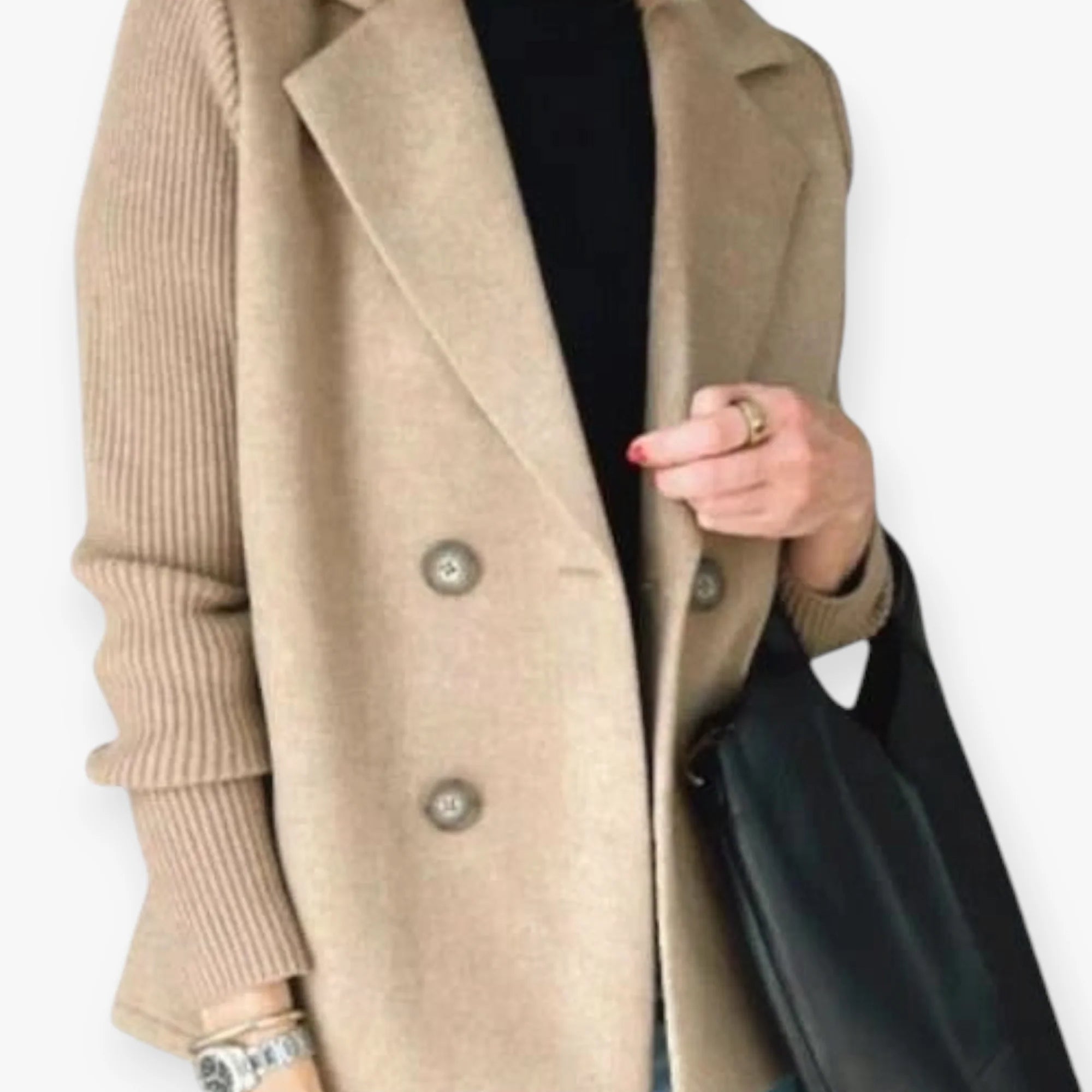 Women’s Double Breasted Blazer with Knit Sleeves and Tailored Fit