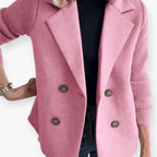 Women’s Double Breasted Blazer with Knit Sleeves and Tailored Fit