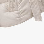 Women’s Hooded Puffer Jacket with Adjustable Waist Belt and Quilted Padding