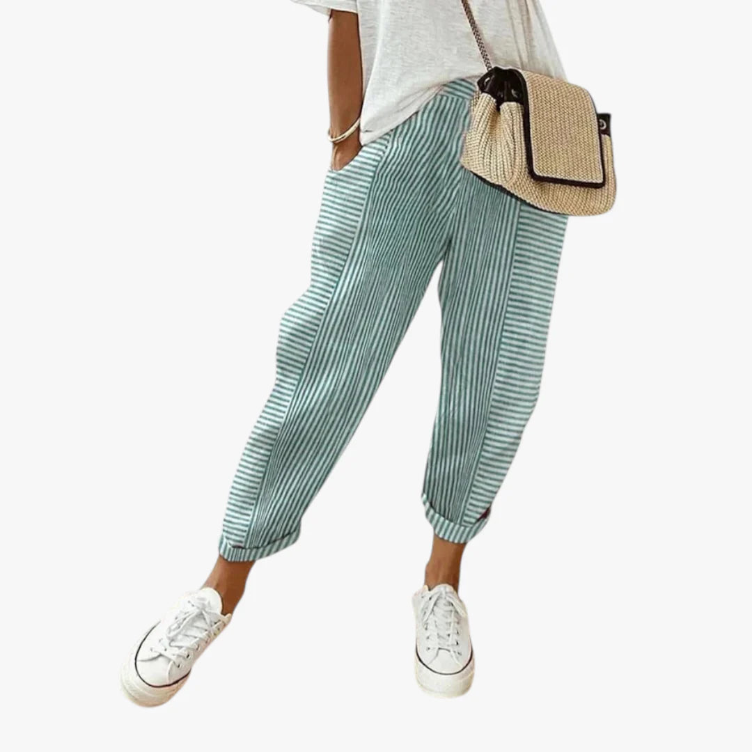 Women’s Striped Casual Trousers with Elastic Waistband and Relaxed