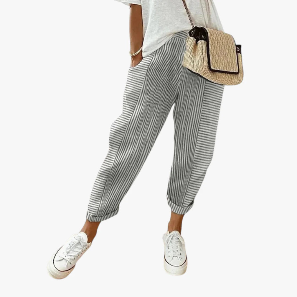 Women’s Striped Casual Trousers with Elastic Waistband and Relaxed