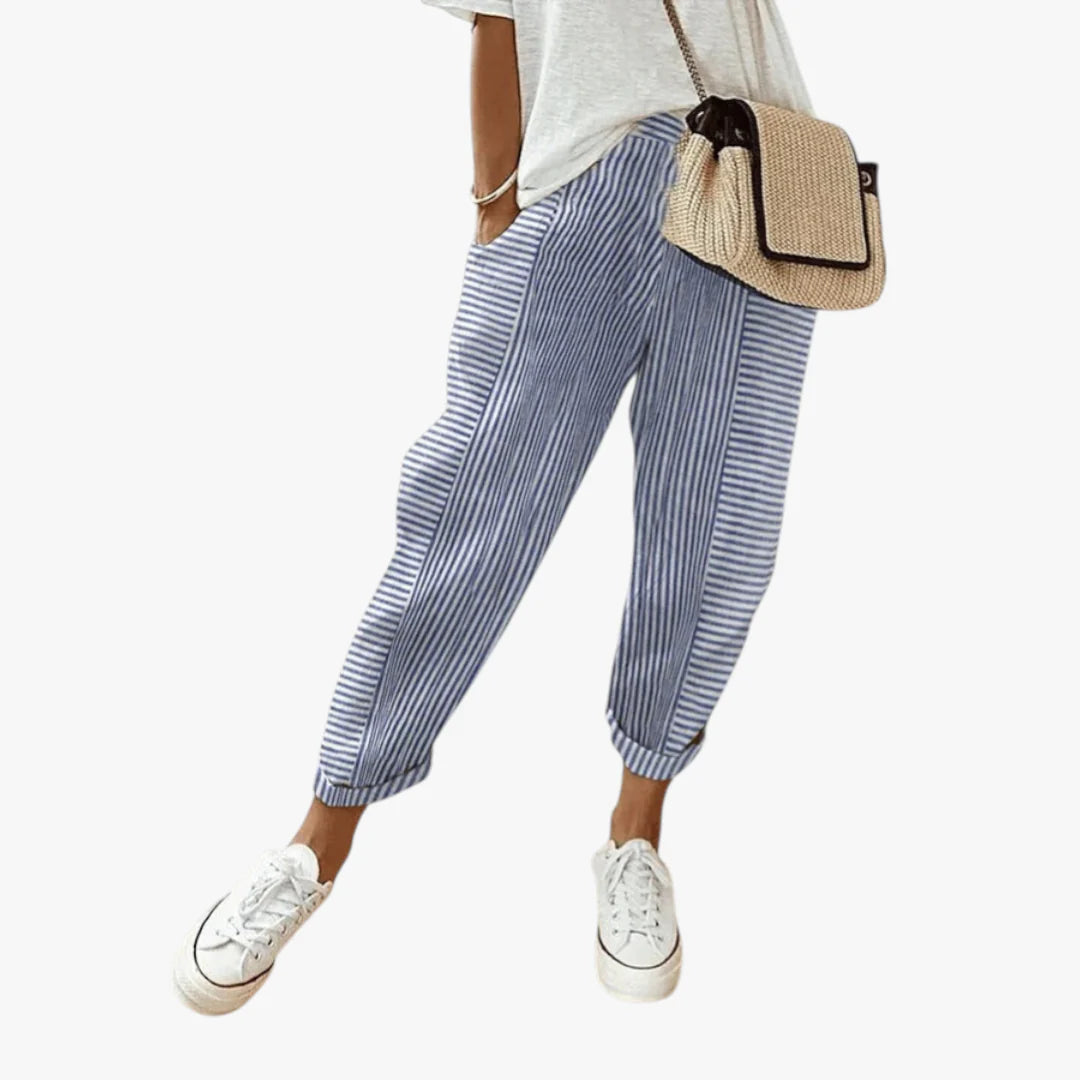 Women’s Striped Casual Trousers with Elastic Waistband and Relaxed